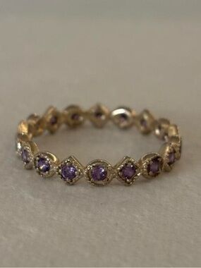 NVC 925 Sterling Silver Purple Gems Eternity Band Dainty Ring Size 10